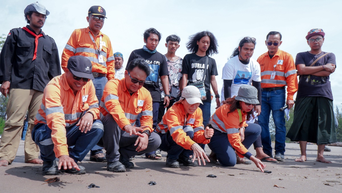 Deputy General Manager Operations PT AR, Wira Dharma Putra, bersama jajaran manajemen, melepas anak penyu di Pantai Barat Muara Opu, Kabupaten Tapsel, sebagai wujud komitmen perusahaan untuk mewujudkan konservasi hewan tersebut secara optimal