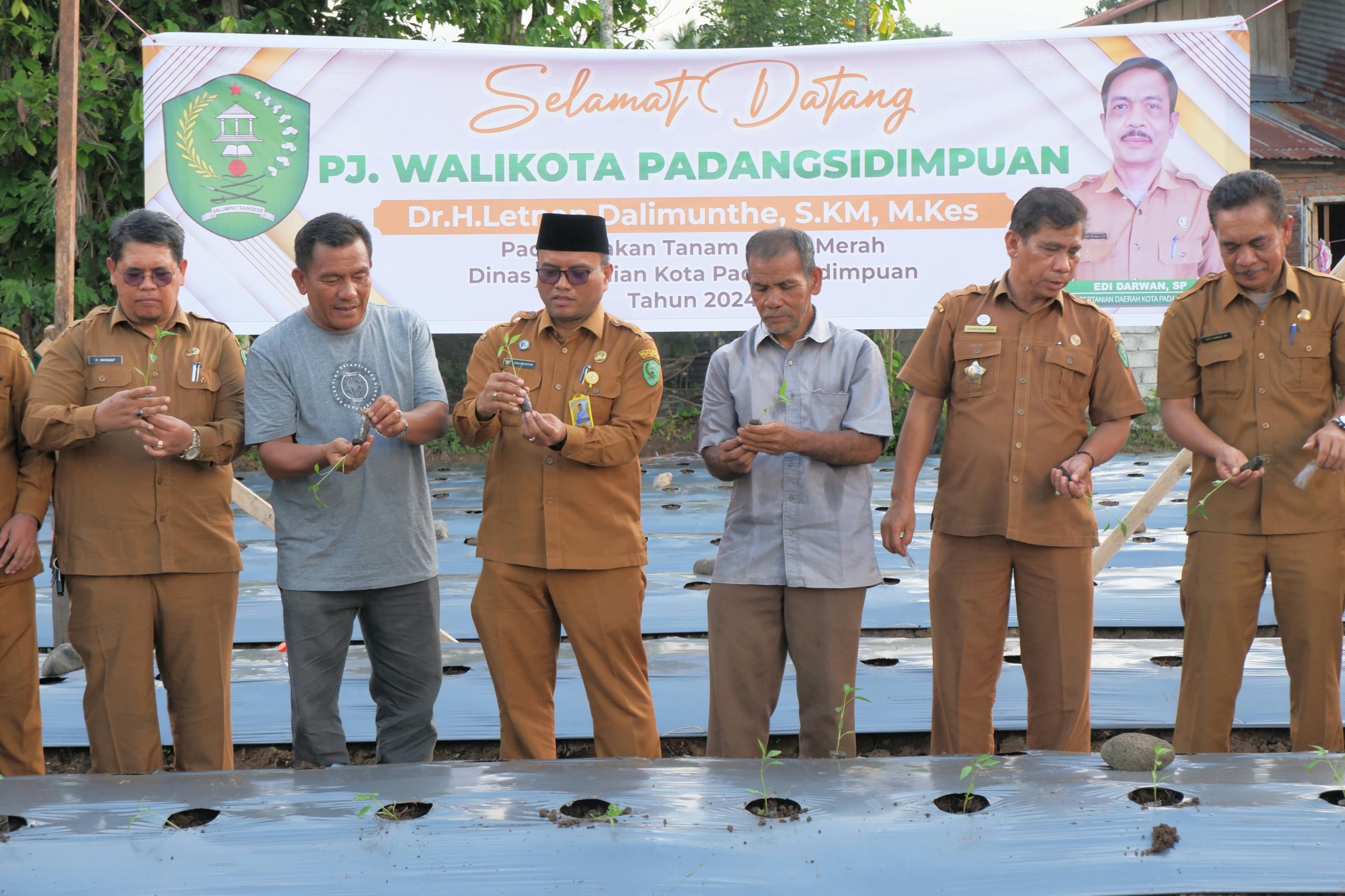 Letnan dan jajaran saat tanam cabai perdana di Lahan Kelurahan Hutaimbaru, Kota Padangsidimpuan