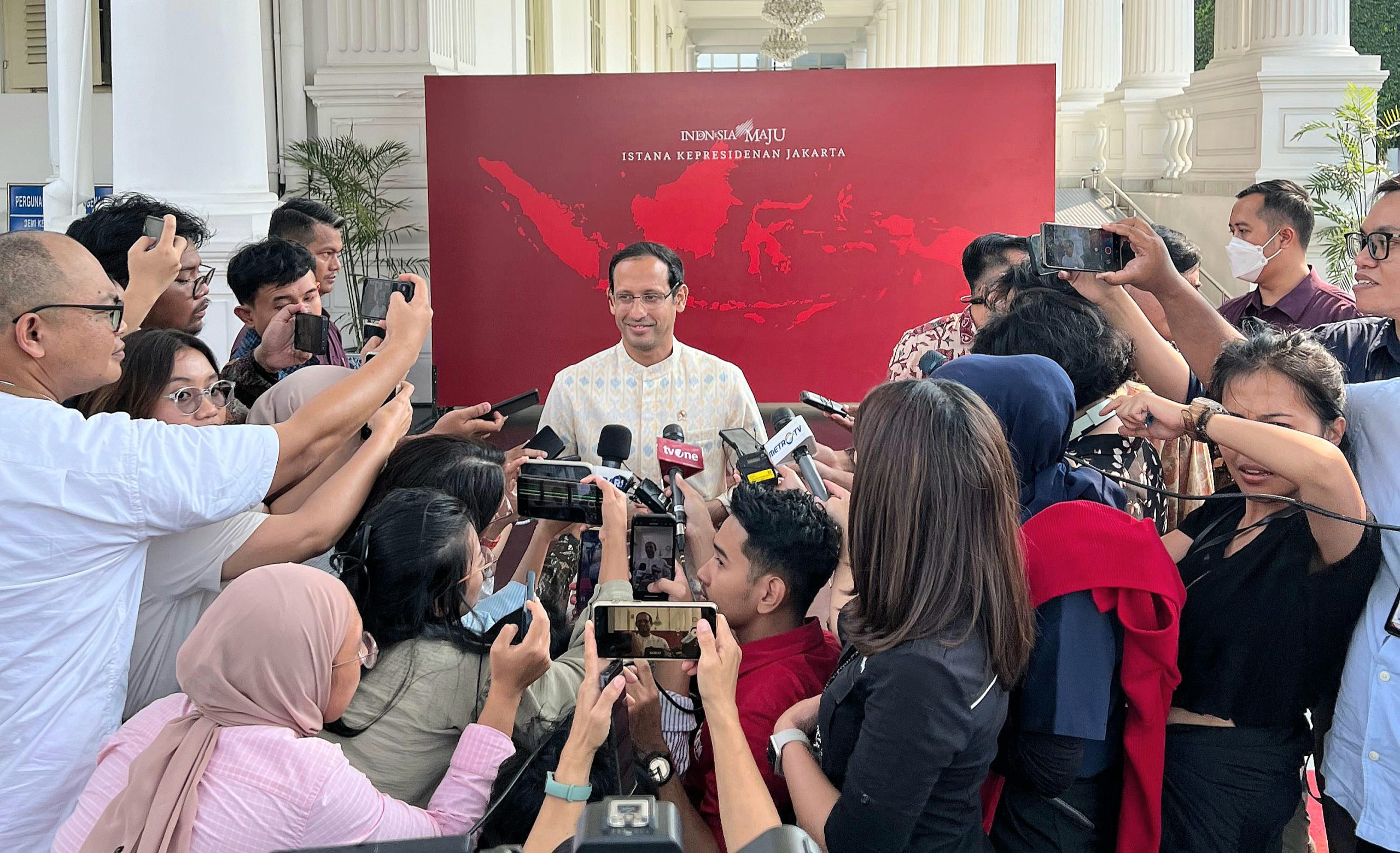 Nadiem Makarim saat di wawancarai awak media usai bertemu Presiden Joko Widodo