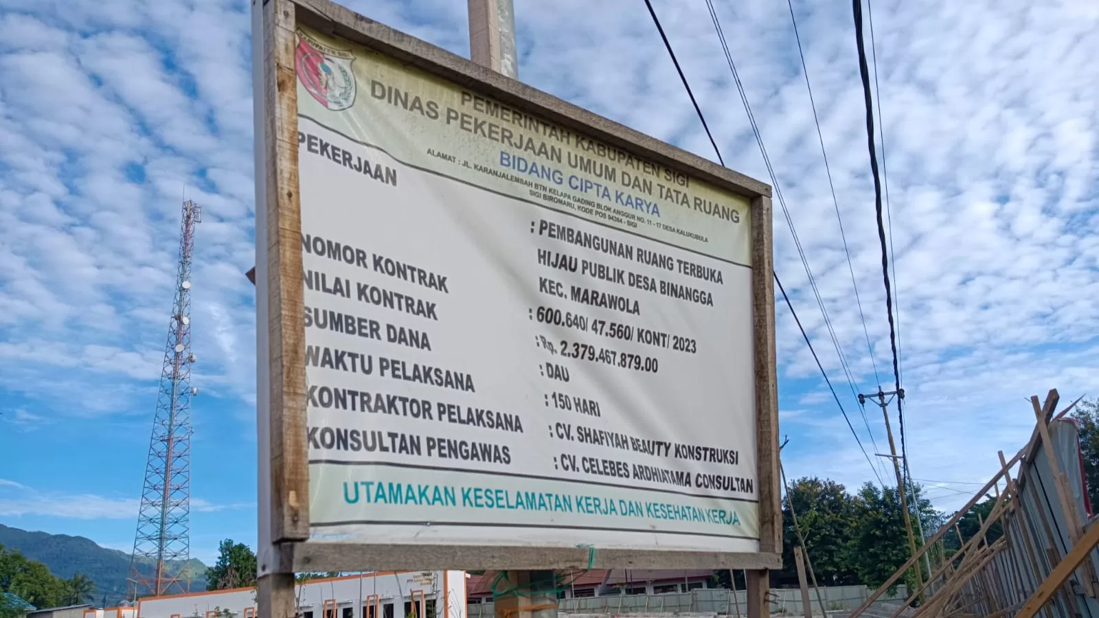 Salah satu plang proyek RTH di Kabupaten Sigi.