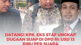 M. Fitrah Irfan, Mantan staff anggota DPD RI dapil Sulteng didampingi kuasa hukumnya Aziz Yanuar saat mendatangi gedung Merah Putih KPK.