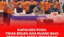 Suasana konfrensi Pers yang dilaksanakan Kapolres Poso terkait penanganan dan upaya hukum akan peredaran narkoba di wilayah hukum polres Poso. Tampak sejumlah tersangka (Baju orange) saat digelarnya konfrensi pers
