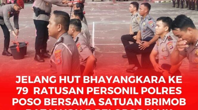 Upacara kenaikan pangkat jelang HUT Bhayangkara ke 79 tahun 2025 yang di gelar di halaman Mapolres Poso