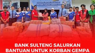 Dirut Bank Sulteng, Hj. Ramiyatie menyerahkan paket bantuan bagi korban gempa di Poso 17 Agustus 2025.