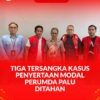 Ketiga tersangka ST, RBM, dan BA kenakan rompi pink jadi tahanan Kejari Palu.