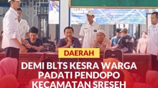 Suasana penyaluran BLTS Kesra diPendopoKecamatan Sreseh, Kabupaten Sampang