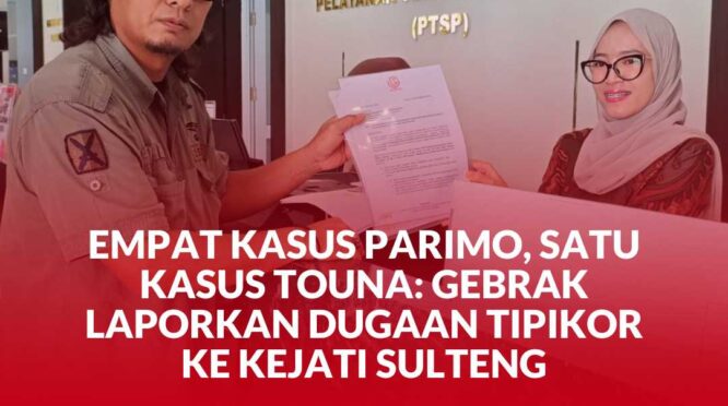 Sekretaris Jenderal Dewan Pimpinan Pusat (DPP) GEBRAK, Thomy Kristianto saat menyerahkan berkas laporan ke SPKT Kejati Sulteng