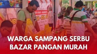 PWI dan Disperta Kp kabupaten Sampang saat menggelar Bazar Pangan Murah di depan pendopo trunojoyo