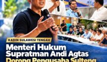 Menteri Hukum Republik Indonesia, Supratman Adi Agtas saat berdialog dengan Pengurus KADIN SUlteng. Pada Minggu.