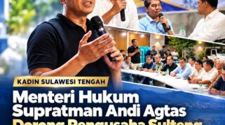 Menteri Hukum Republik Indonesia, Supratman Adi Agtas saat berdialog dengan Pengurus KADIN SUlteng. Pada Minggu.