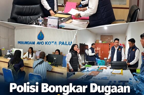 Kasat Reskrim Polresta Palu, AKP. Ismail memimpin penggeledahan di kantor PDAM AVO Palu