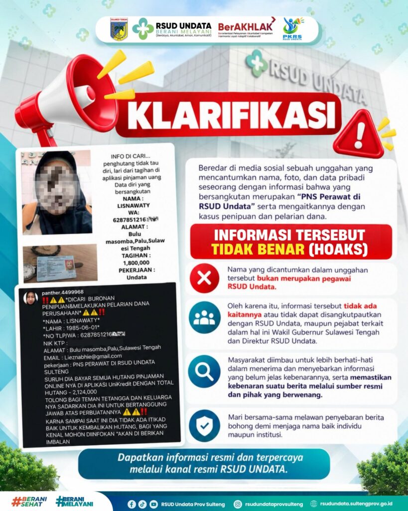 Klarifikasi terkait postingan HOAX yang mencatut nama Wakil Gubernur Sulteng, dr. Reny A Lamadjido.